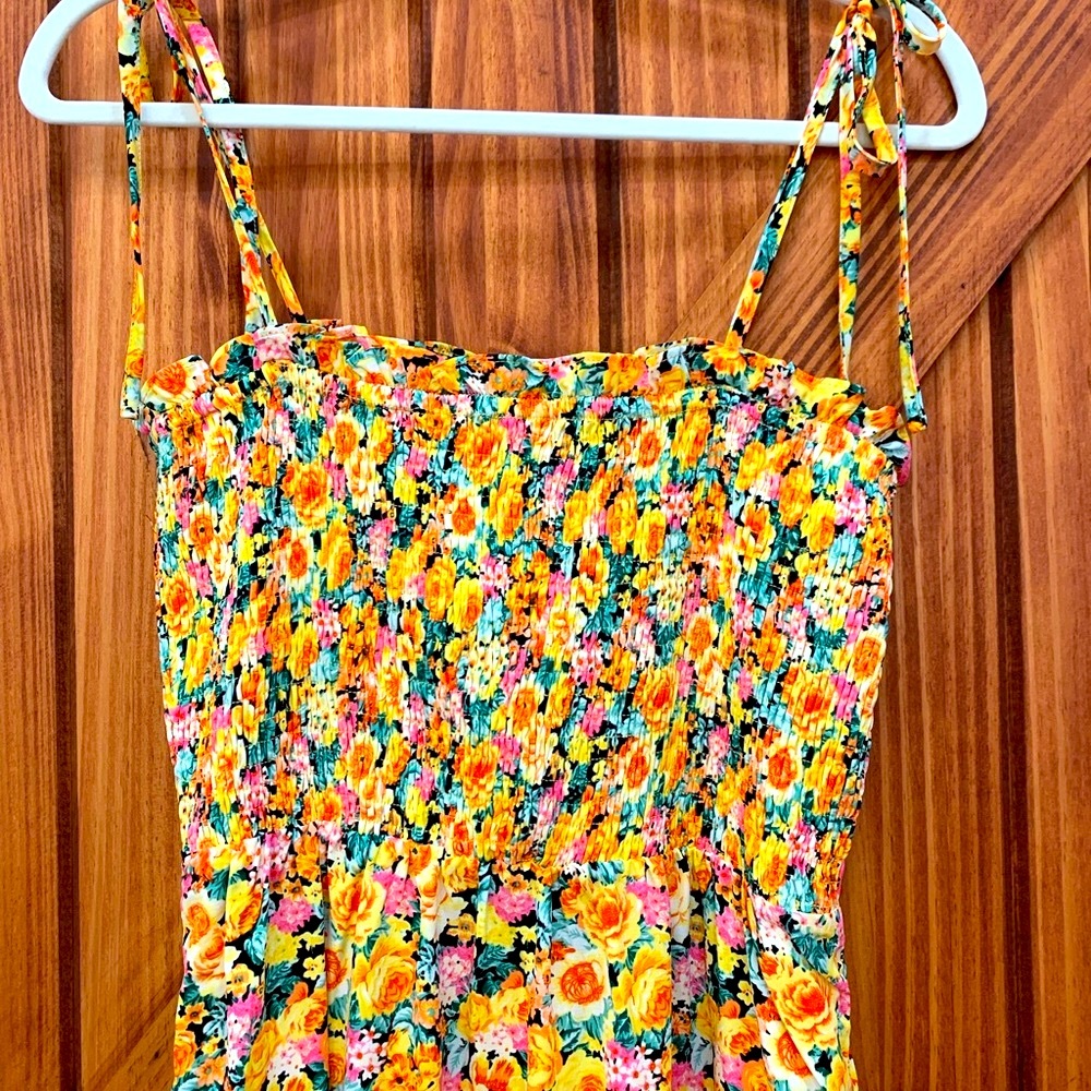 Kendra maxi dress. Adjustable tie straps, smocked top.